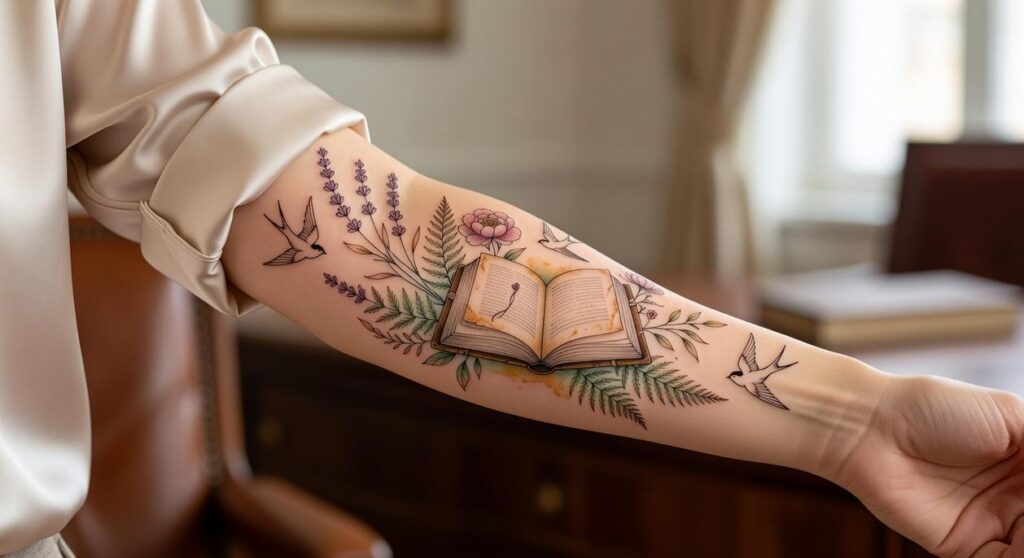 meaningful female classy half sleeve tattoo