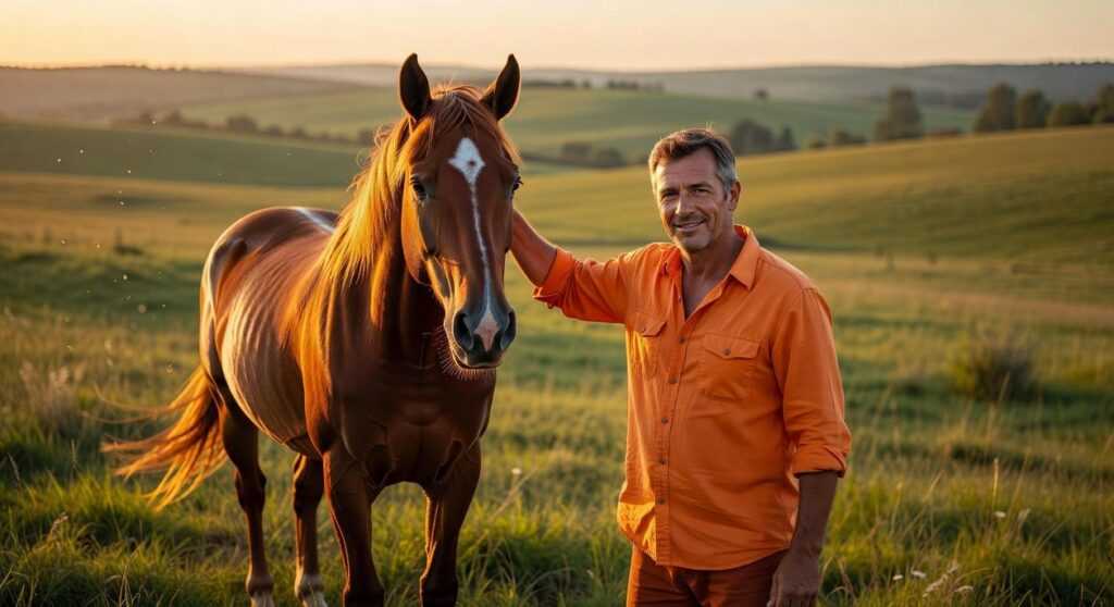 orange shirt man and horse video