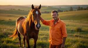 orange shirt man and horse video